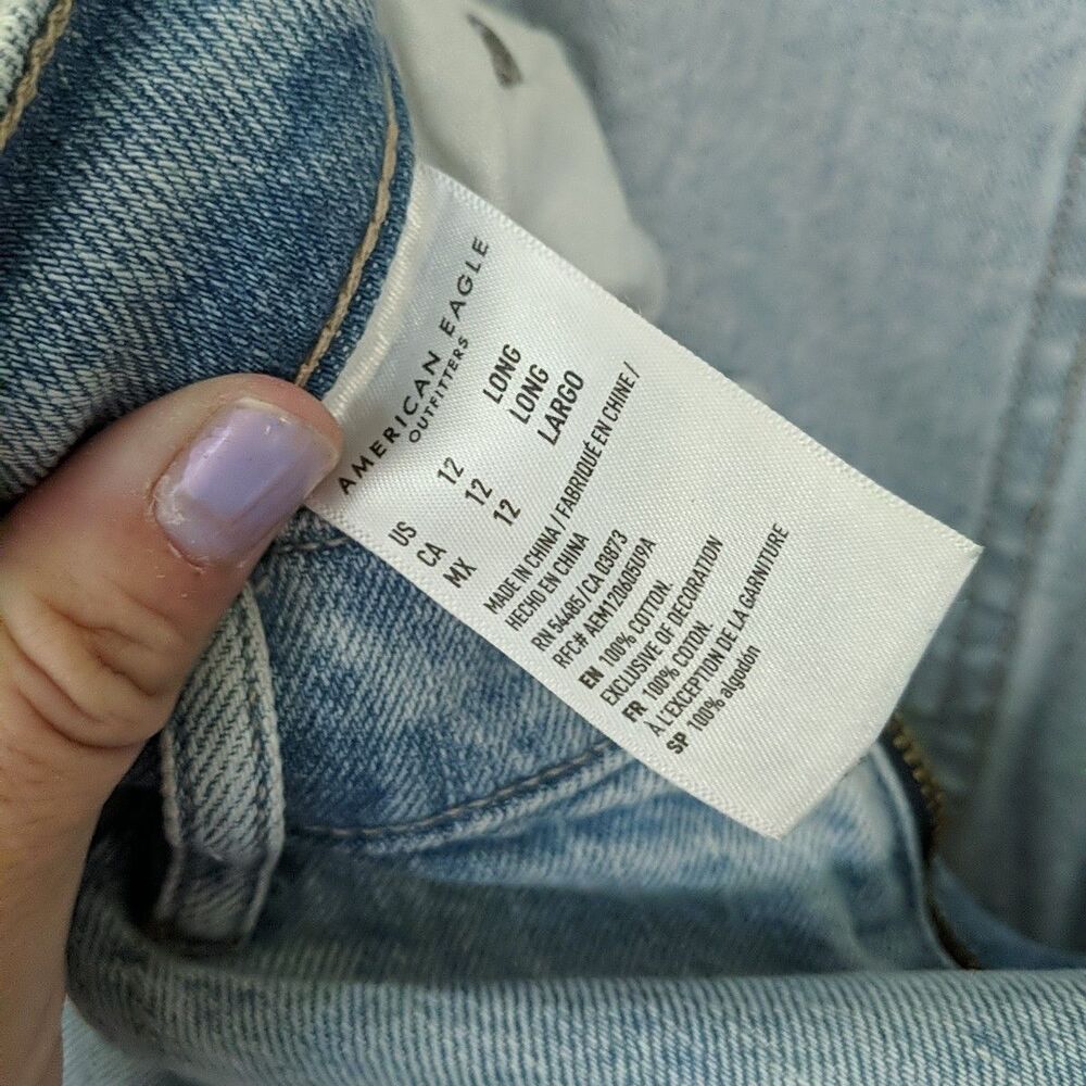 American Eagle Highest Rise 90s Boyfriend Jeans 12 Long Distressed Punk Grunge - Picture 11 of 11